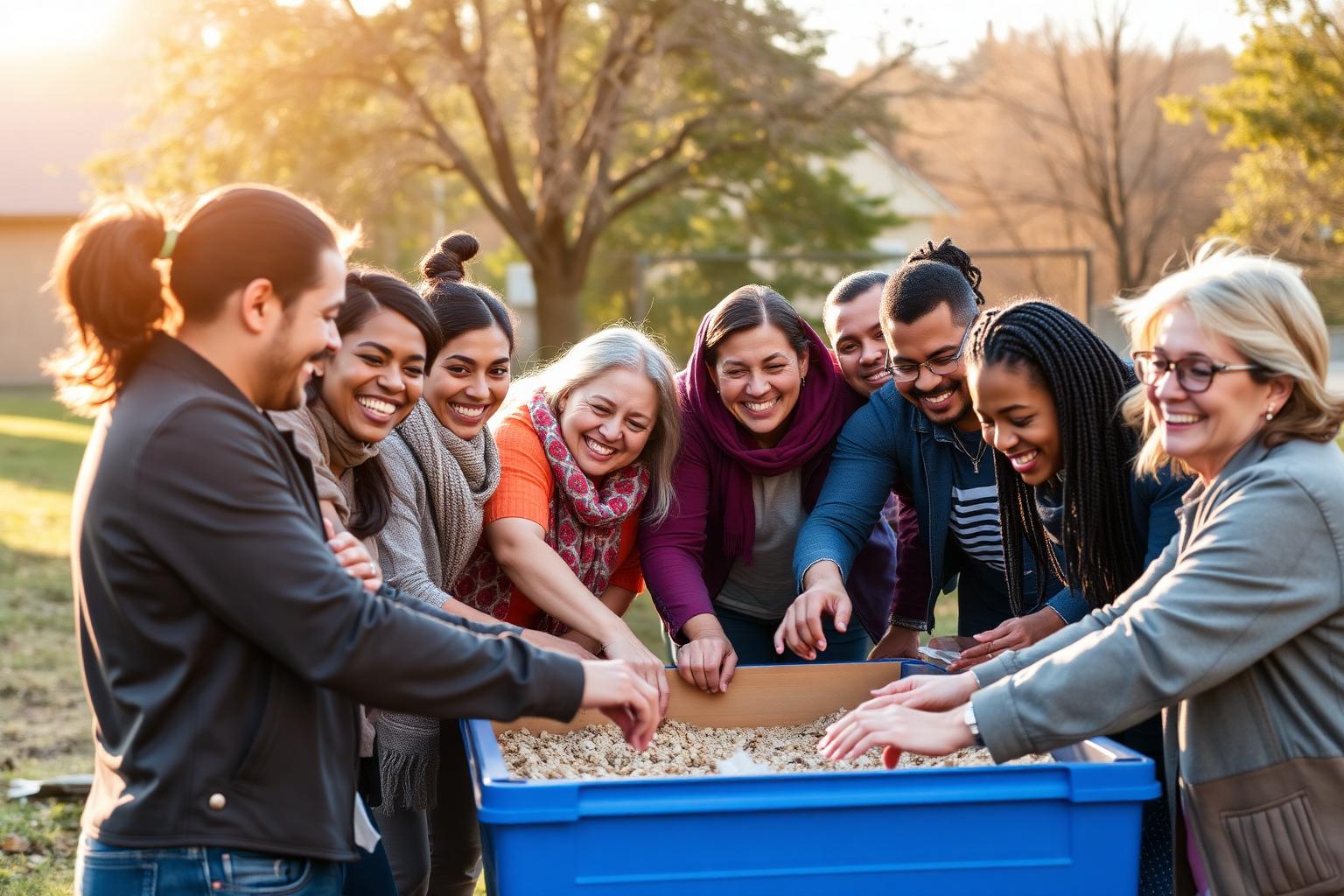 Diverse community members collaborating on a non-profit project